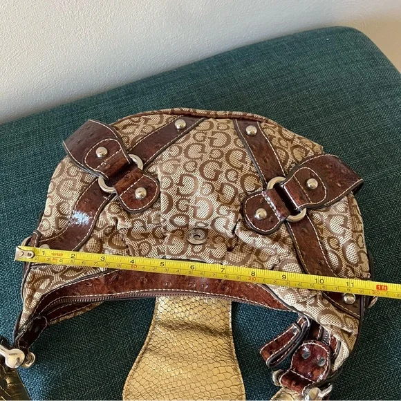 Guess Brown & Tan Shoulder Bag Y2K Linen Handbag - Picture 10 of 15